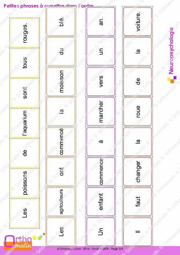 Ressource orthophonie Petites phrases à remettre dans l ordre