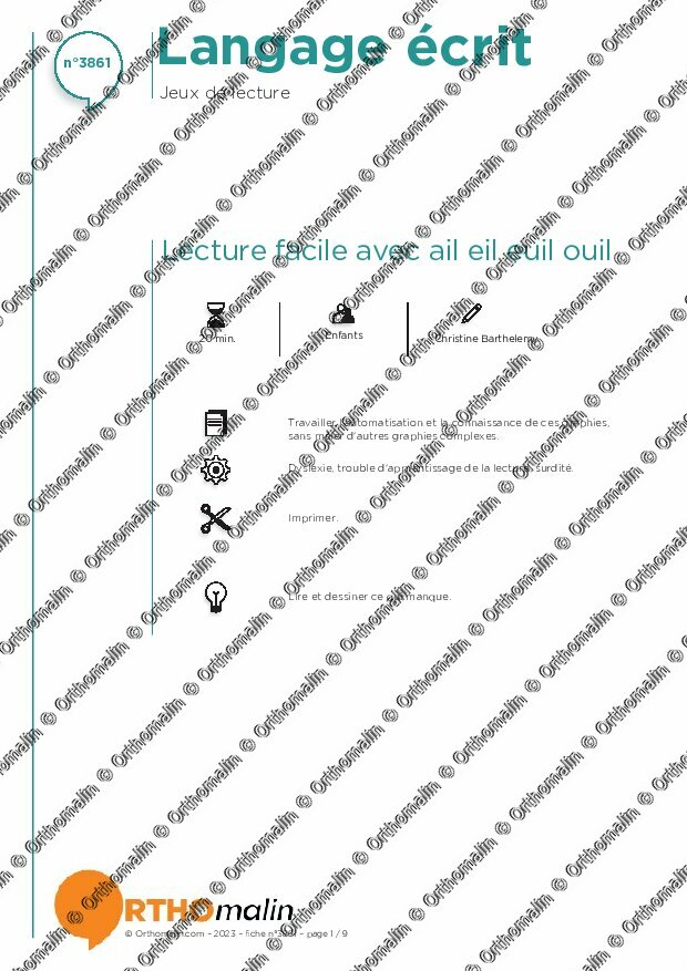 Ressource Orthophonie Lecture Simple Avec Ail Eil Euil Ouil Orthomalin