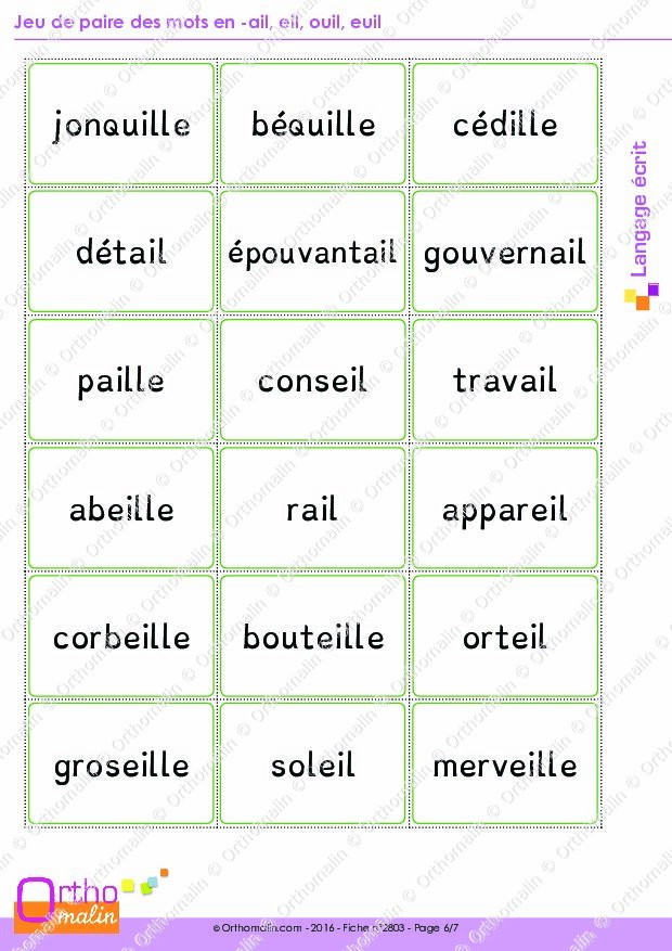 Ressource Orthophonie Jeu De Paire Des Mots En Ail Eil Ouil Euil