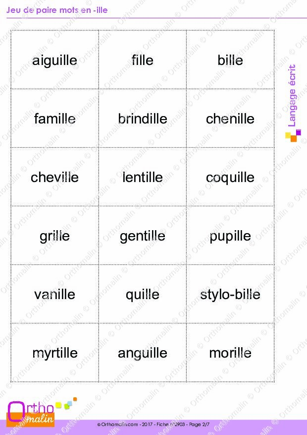 Ressource Orthophonie - Jeu De Paire Mots En -ille | Orthomalin