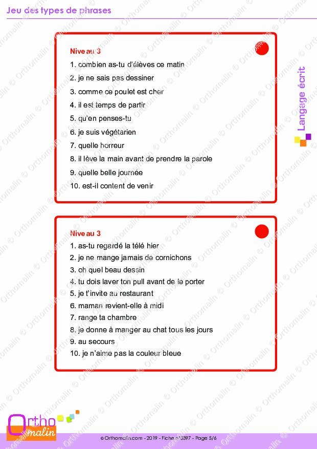 Ressource Orthophonie - Jeu Des Types De Phrases | Orthomalin