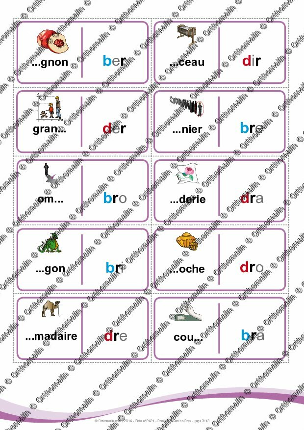 Ressource Orthophonie - CONFUSIONS D/b ((dominos Mots-images, Syllabes ...