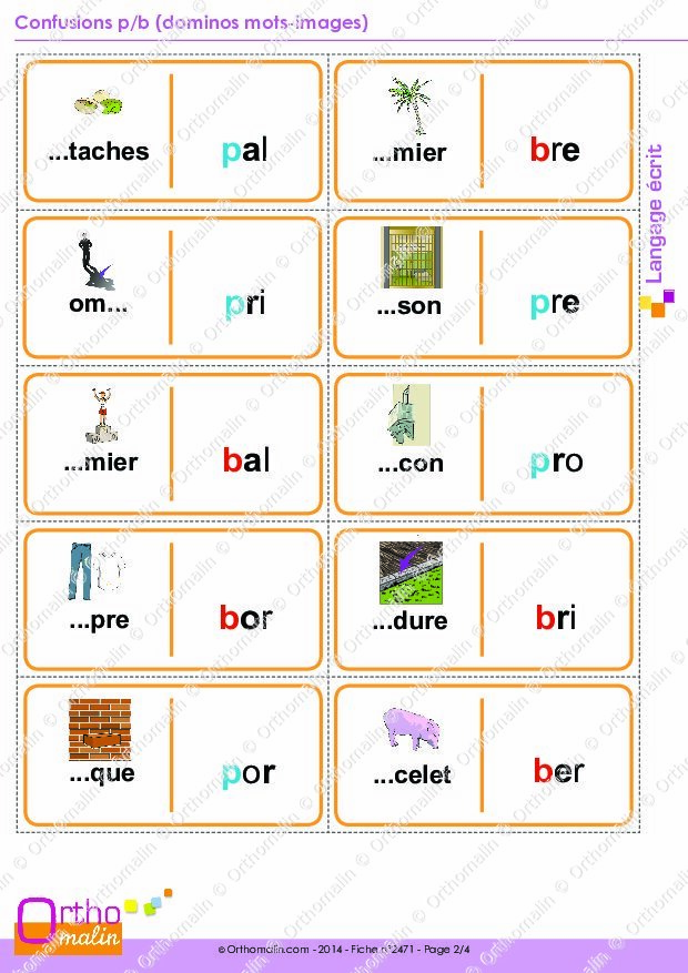 Ressource Orthophonie - Confusions P/b (dominos Mots-images) | Orthomalin