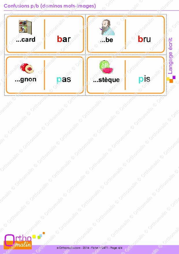 Ressource Orthophonie - Confusions P/b (dominos Mots-images) | Orthomalin