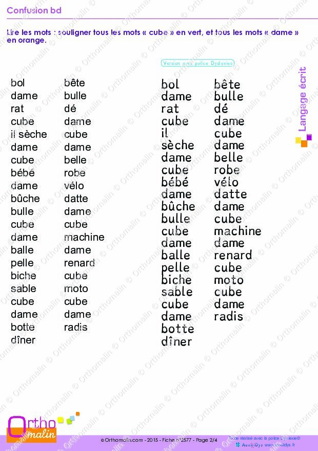 Ressource Orthophonie - Confusion Bd | Orthomalin