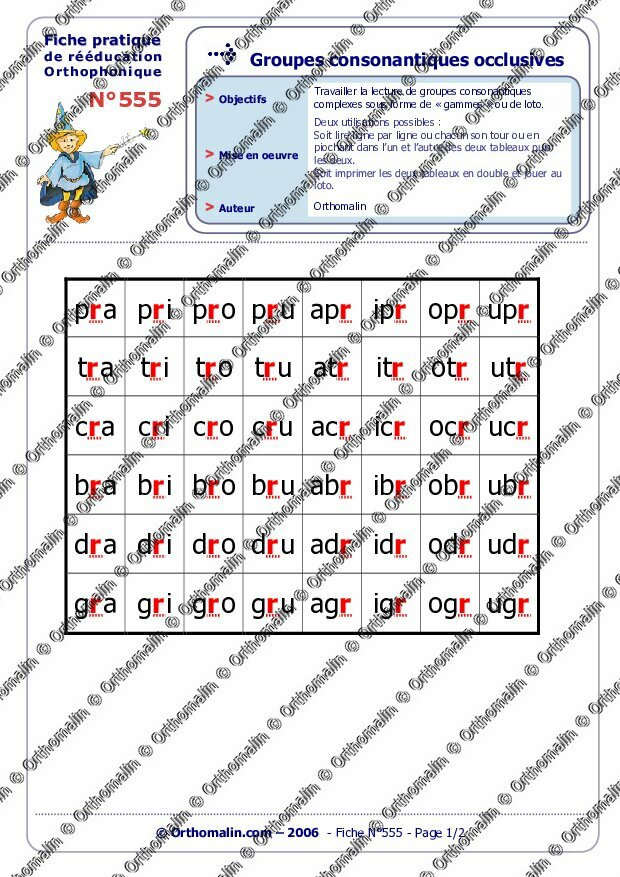 Ressource Orthophonie - Groupes Consonantiques - Occlusives | Orthomalin
