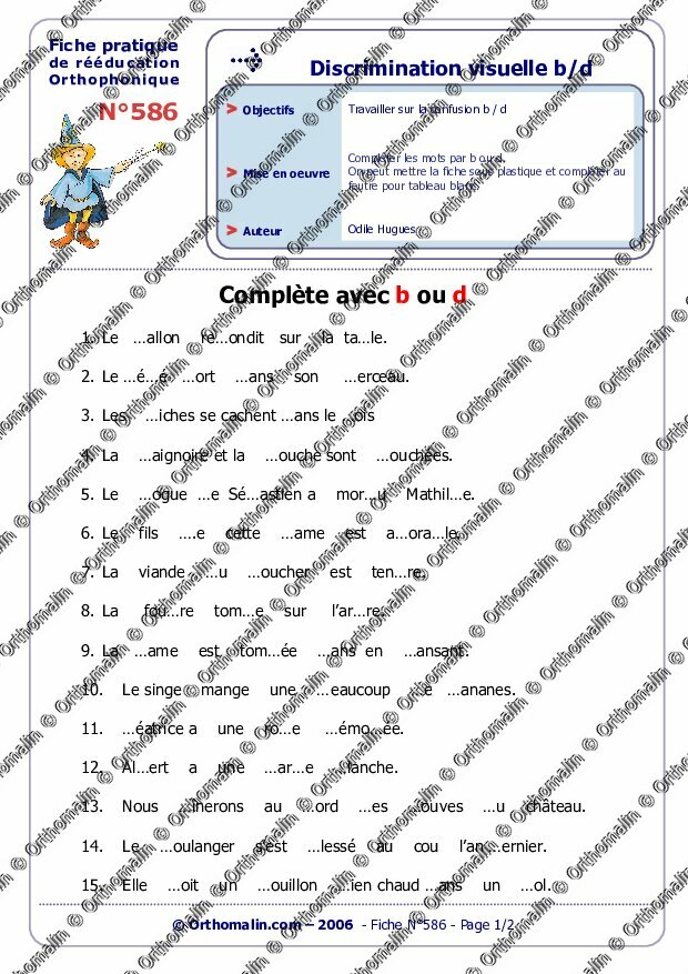 Ressource Orthophonie - Phrases à Compléter B Ou D | Orthomalin