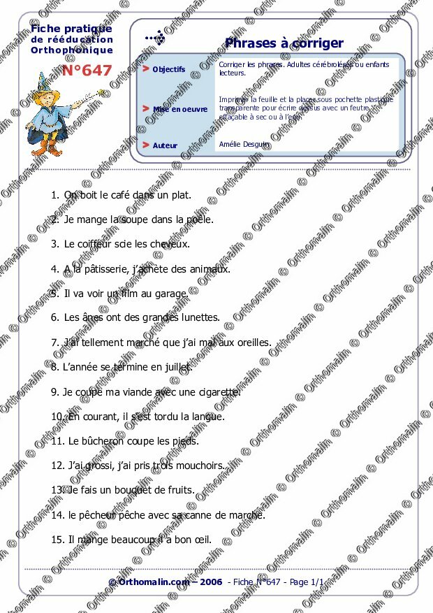 Ressource orthophonie Phrases à corriger Orthomalin