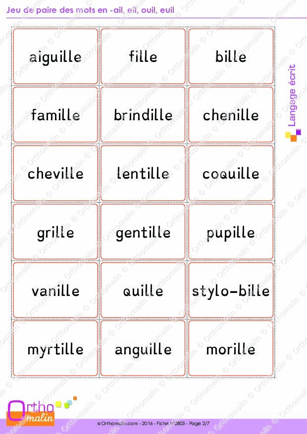 Ressource Orthophonie Jeu De Paire Des Mots En Ail Eil Ouil Euil Orthomalin