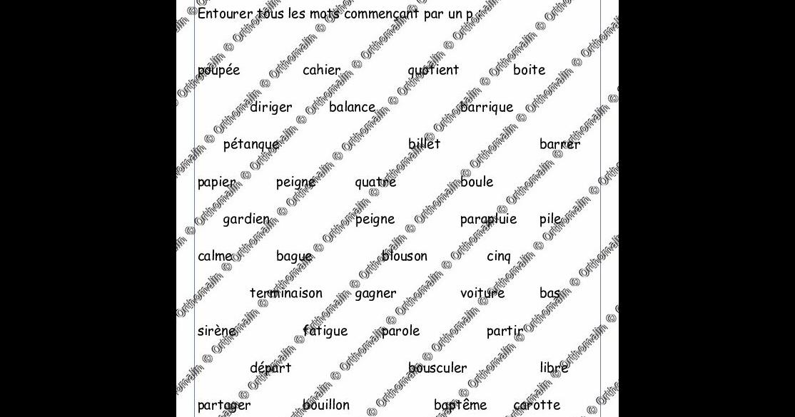 Ressource Orthophonie - Reperage Visuel - P - Mots | Orthomalin