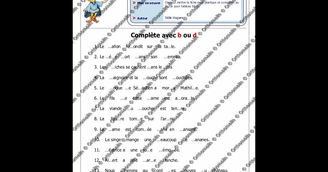 Phrases à Compléter B Ou D | Orthomalin