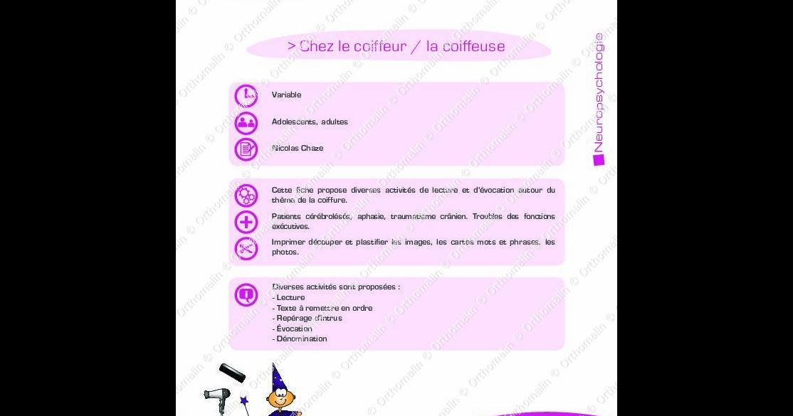 Ressource Orthophonie - Chez Le Coiffeur / La Coiffeuse | Orthomalin