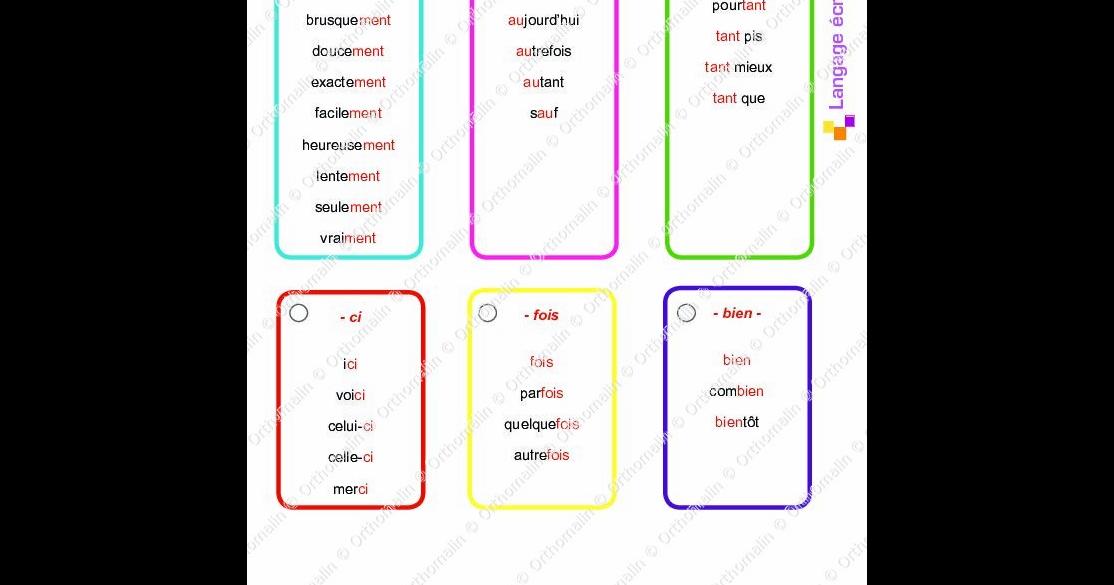 Liste Mémo De Mots Invariables 2 | Orthomalin